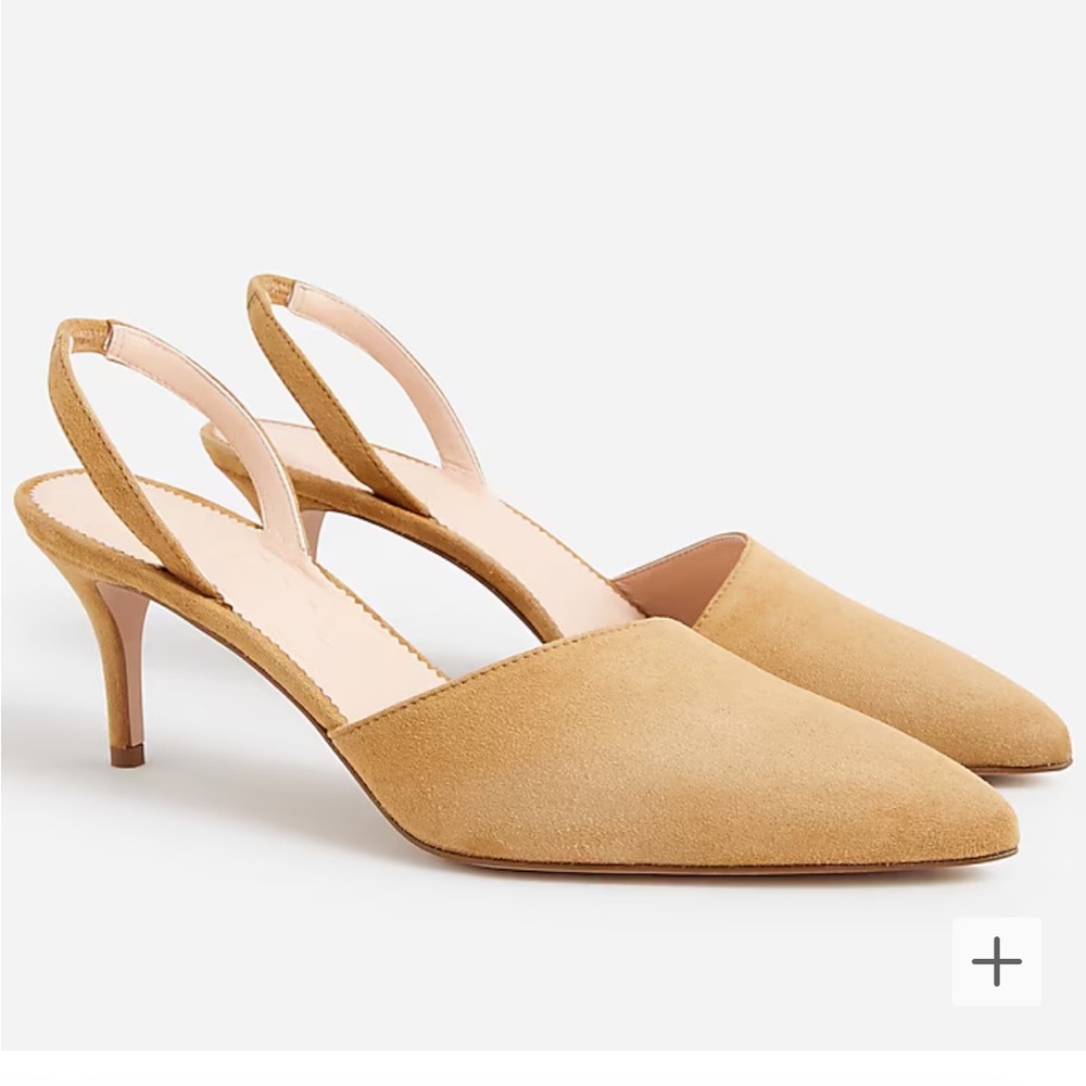 JCREW Asymmetrical suede slingback pumps in light cappuccino - NWOT